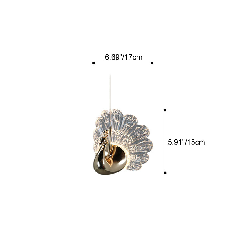 Zeitgenössische kreative Pfau-Form-Hardware-Acryl-LED-Pendelleuchte für Wohnzimmer 