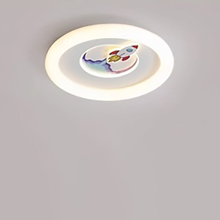 Luz de techo empotrada LED de acrílico y hierro redonda para niños creativos contemporáneos con diseño de cohete y astronauta para dormitorio 