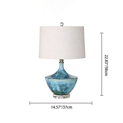 Modern Transitional Fabric Shade Ceramic Jar Base 1-Light Table Lamp For Study