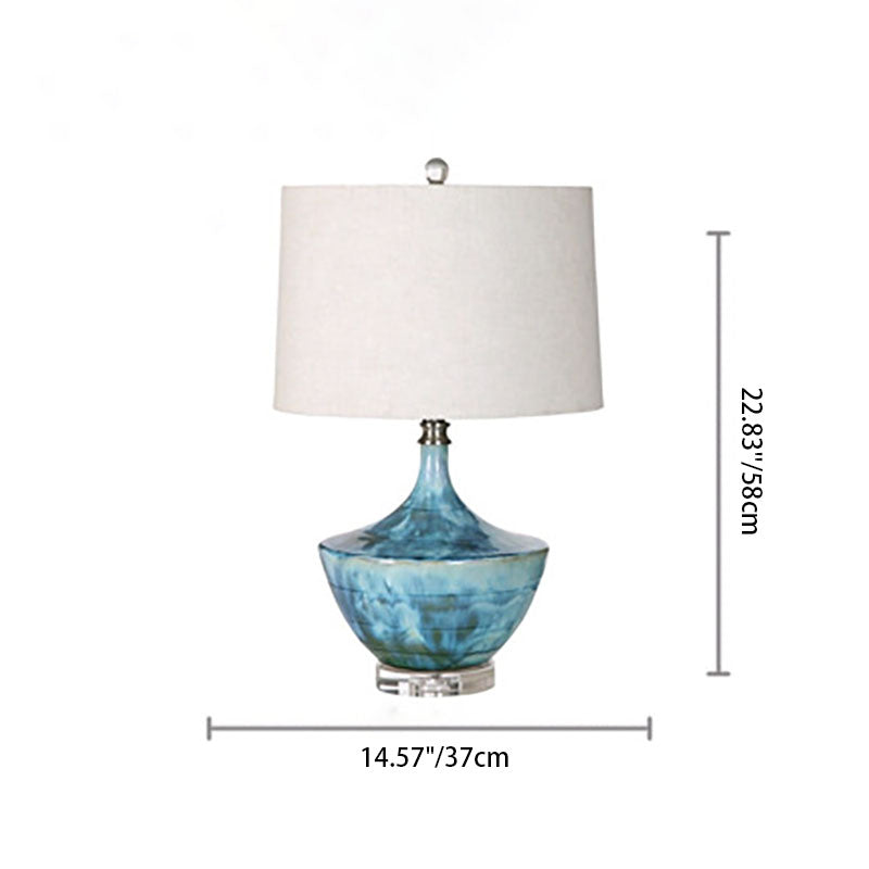 Modern Transitional Fabric Shade Ceramic Jar Base 1-Light Table Lamp For Study