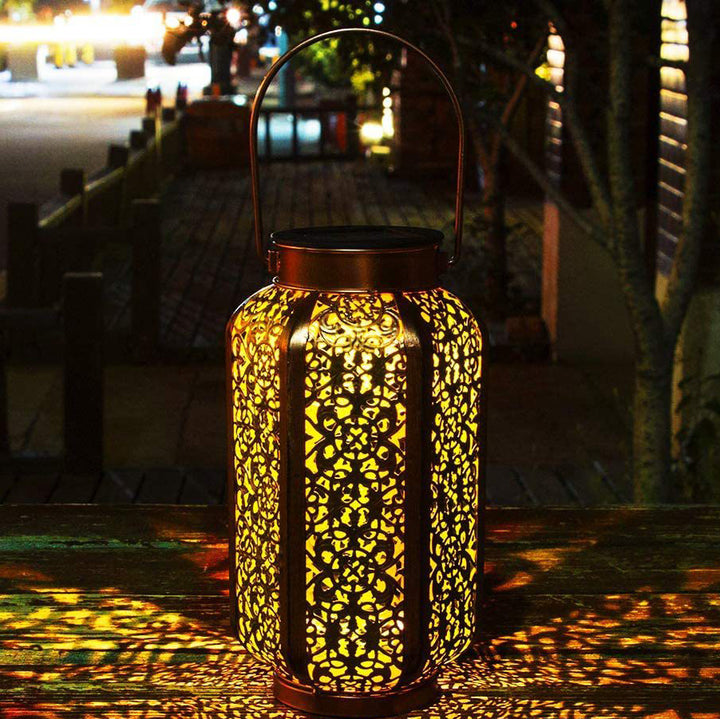 Lanterne hexagonale solaire étanche Art déco moderne en fer avec LED pour jardin 