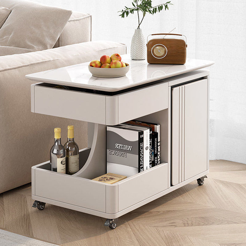 Modern Minimalist Rectangular Metal Plate Wood Side Table 2-Drawer For ...