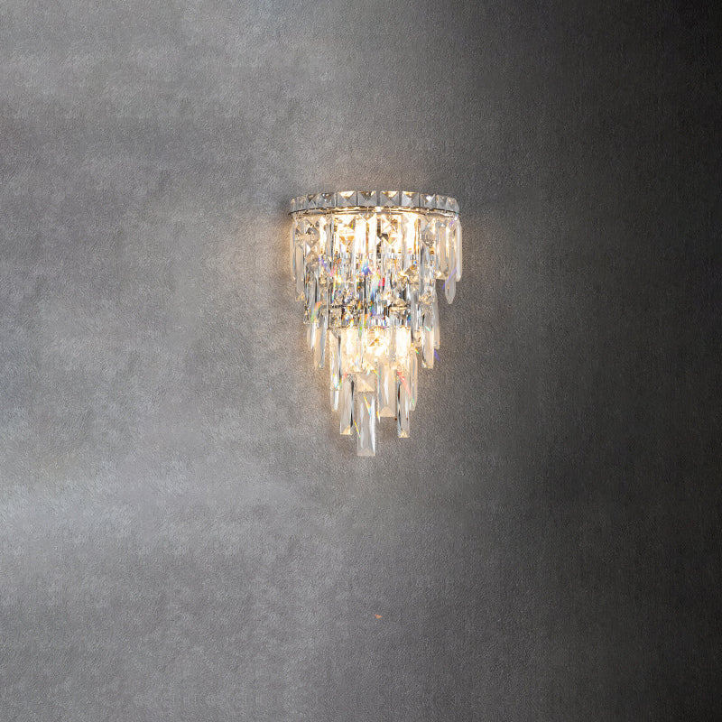 Contemporary Luxury Crystal Tassel Half Post 1-Light Wall Sconce Lamp For Living Room