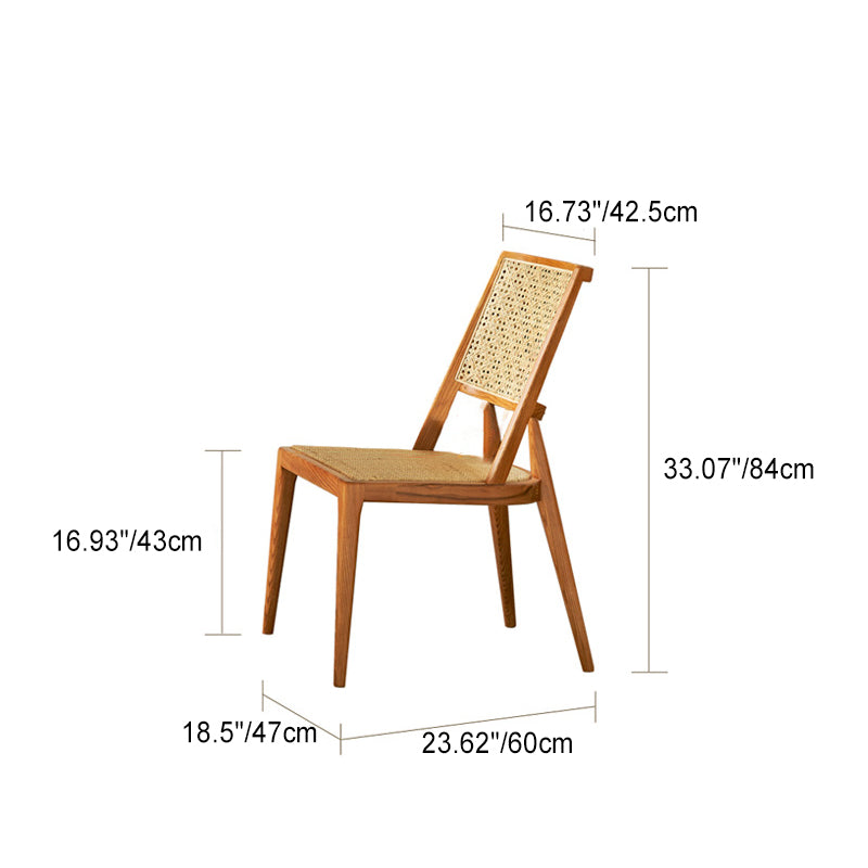 Chaise de salle à manger avec dossier en rotin vintage traditionnel et cadre en bois pour salle à manger 