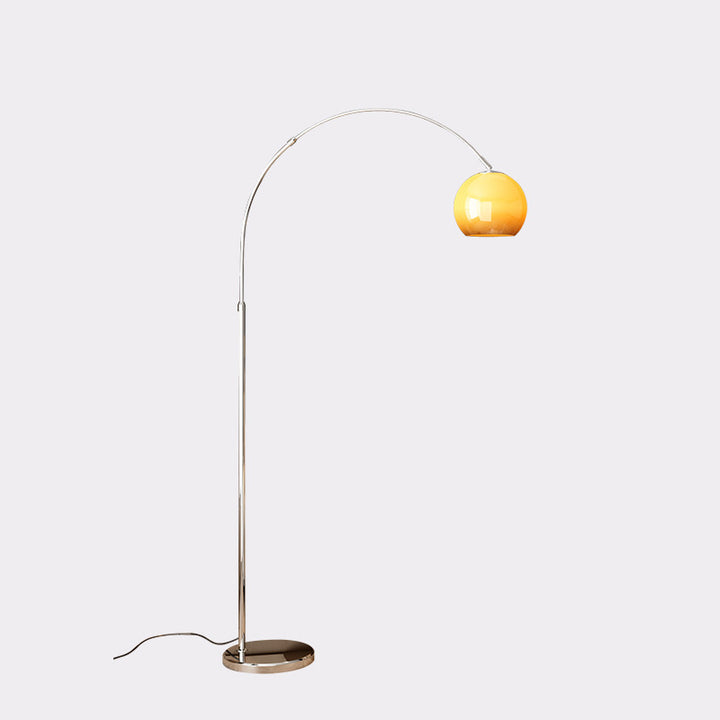 Lampe de sol contemporaine scandinave avec abat-jour rond en verre et tige de pêche en fer à 1 lumière pour salon 