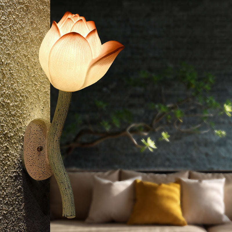 Traditionelle chinesische Harz Lotus Blume Hardware 1-Licht Wandleuchte Lampe für Wohnzimmer 
