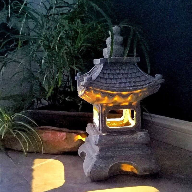 Luz de Paisaje Decorativa de Jardín al Aire Libre LED de Piedra Pagoda Impermeable Solar Zen Japonesa 