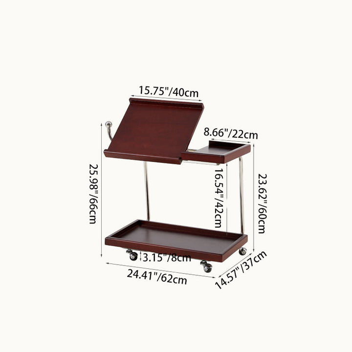 Mesa Auxiliar Rectangular Nórdica Contemporánea de Madera y Acero Inoxidable de 2 Niveles Movible para Sala de Estar 