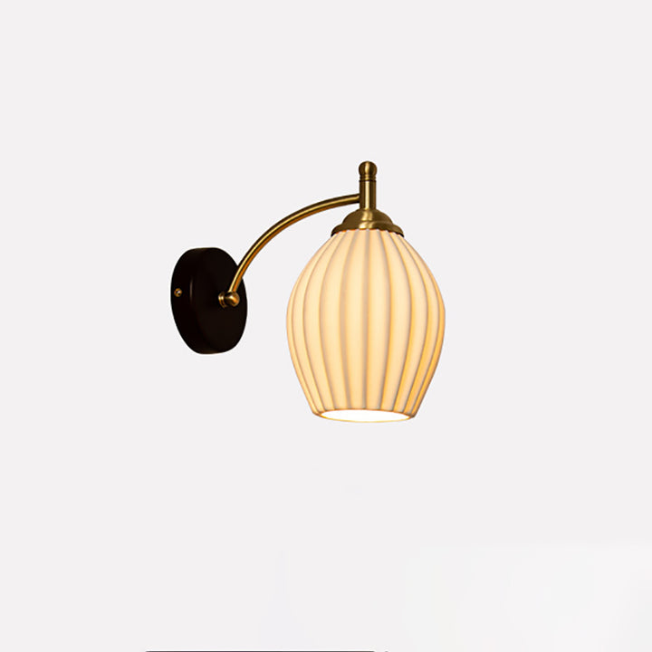 Traditional French Ceramic Glass Flower Shade Solid Wood Base 1-Light Wall Sconce For Living Room