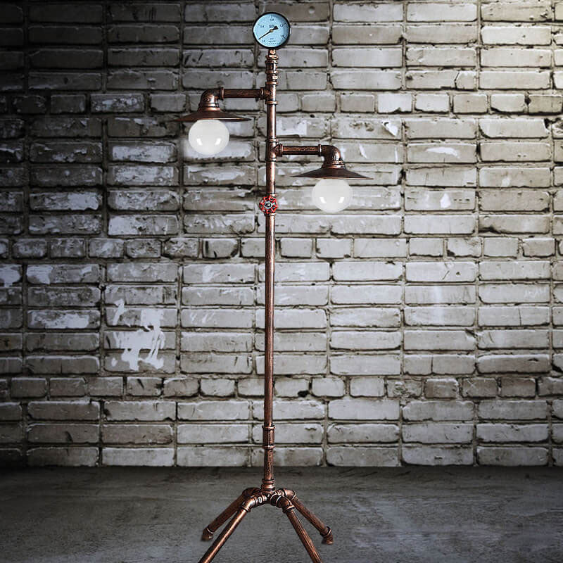 Lampe de sol industrielle Steampunk en cuivre avec tuyau d&