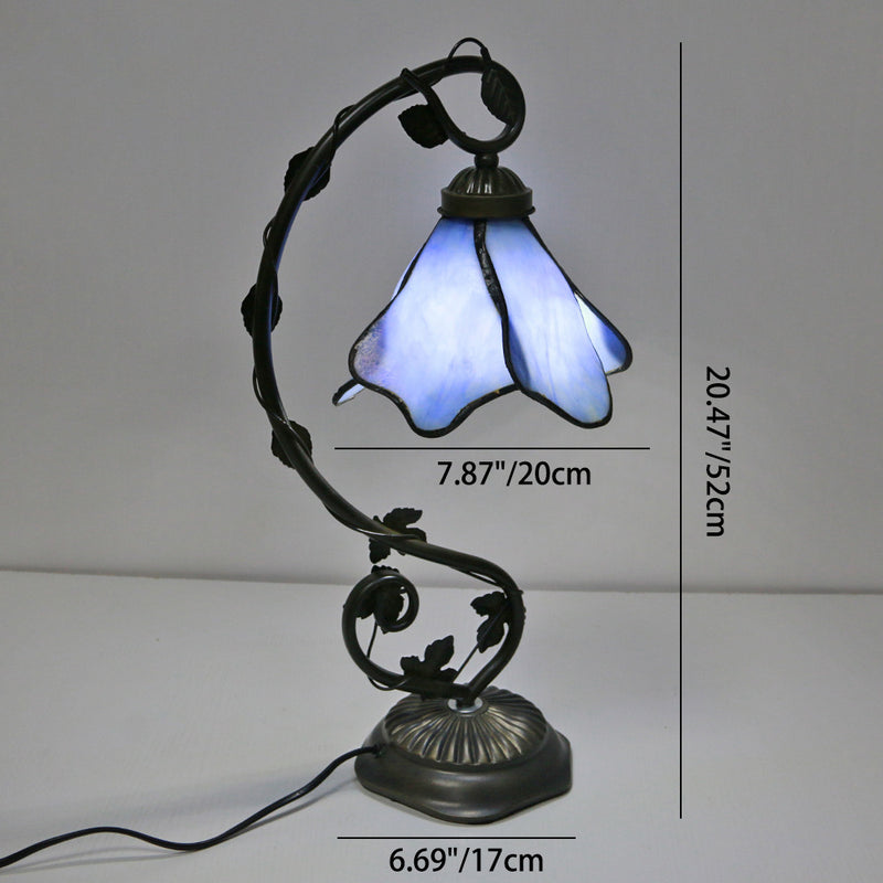 Lámpara de mesa moderna minimalista con forma de pétalo de metal y vidrio con 1 luz para dormitorio 
