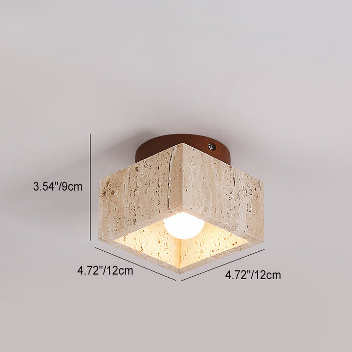 Colonne en travertin jaune Wabi-Sabi japonaise en bois, plafonnier semi-encastré à 1 lumière 
