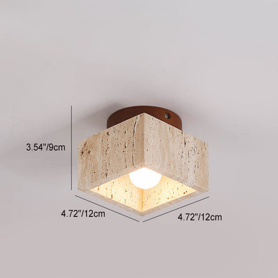 Japanese Wabi-Sabi Yellow Travertine Column Wood 1-Light Semi-Flush Mount Ceiling Light