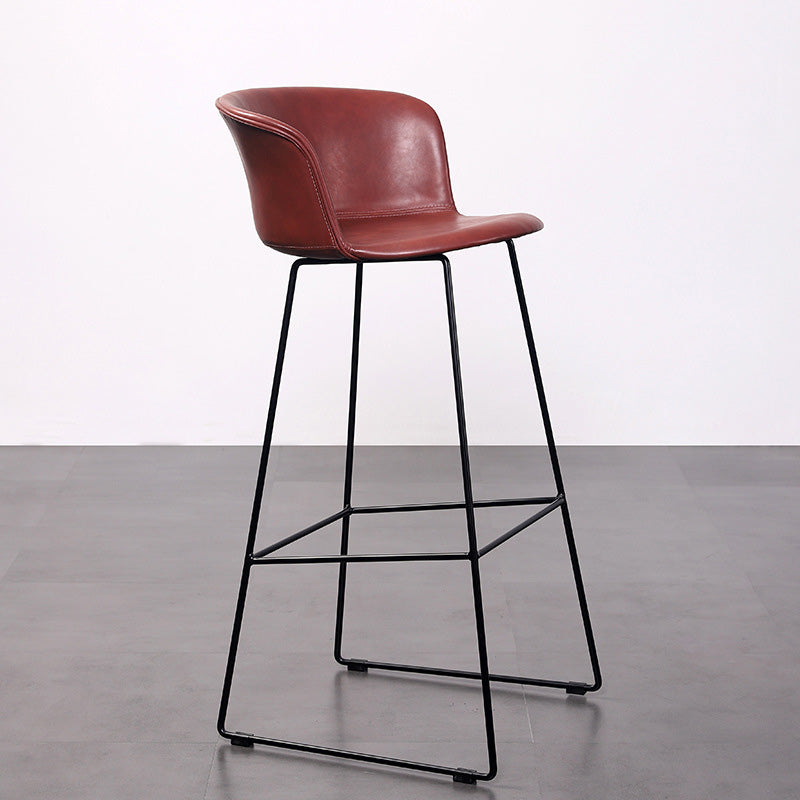 Tabouret de bar contemporain rétro carré en cuir de selle en acier inoxydable avec dossier et repose-pieds pour salle à manger 
