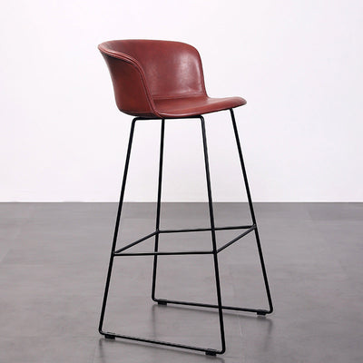 Tabouret de bar contemporain rétro en cuir carré avec dossier en acier inoxydable et repose-pieds pour salle à manger 