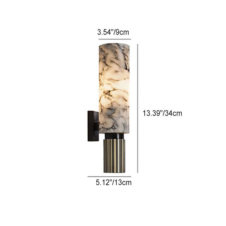 Traditional Chinese Cylinder Marble Copper Iron 1-Light Wall Sconce Lamp For Bedroom