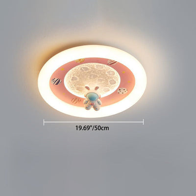 Moderne Art Deco Kinder Eisen Harz Acryl Runde Mond Astronaut LED Unterputz Deckenleuchte Für Schlafzimmer 