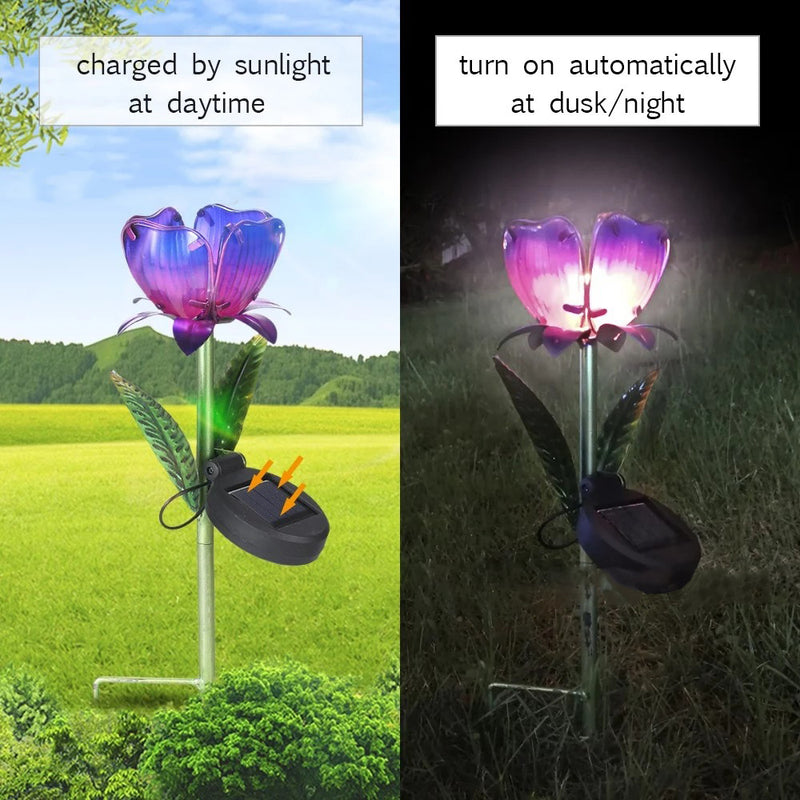 ضوء LED للحدائق بتصميم عصري بسيط مقاوم للماء مصنوع من الزجاج والحديد يعمل بالطاقة الشمسية 