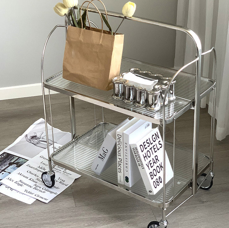 Modern Minimalist Square Iron Glass Coffee Table Folding Storage Shelf 2-Tier For Bedroom