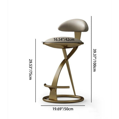 Taburete de mostrador giratorio con tapizado de cuero redondo moderno de lujo, estructura de metal, respaldo bajo, reposapiés para cocina 