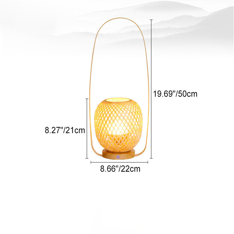 Lámpara de mesa USB LED portátil con jaula de tejido de bambú japonés tradicional para dormitorio 