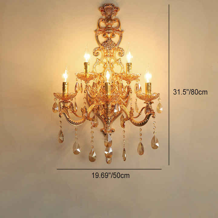 Applique Murale à 5 Lumières en Cristal de Verre avec Matériel en Or Traditionnel Européen pour Salon 