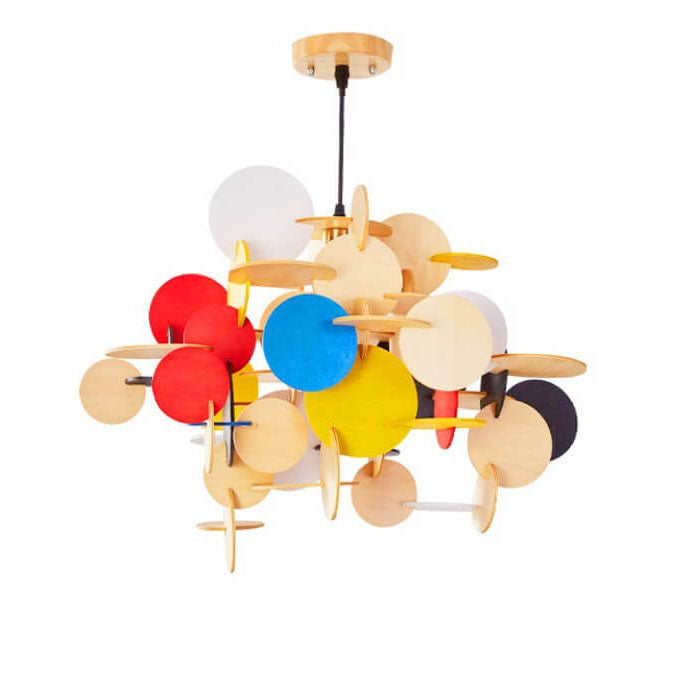 Nordic Creative Round Building Blocks Solid Wood 1-Light Pendant Light