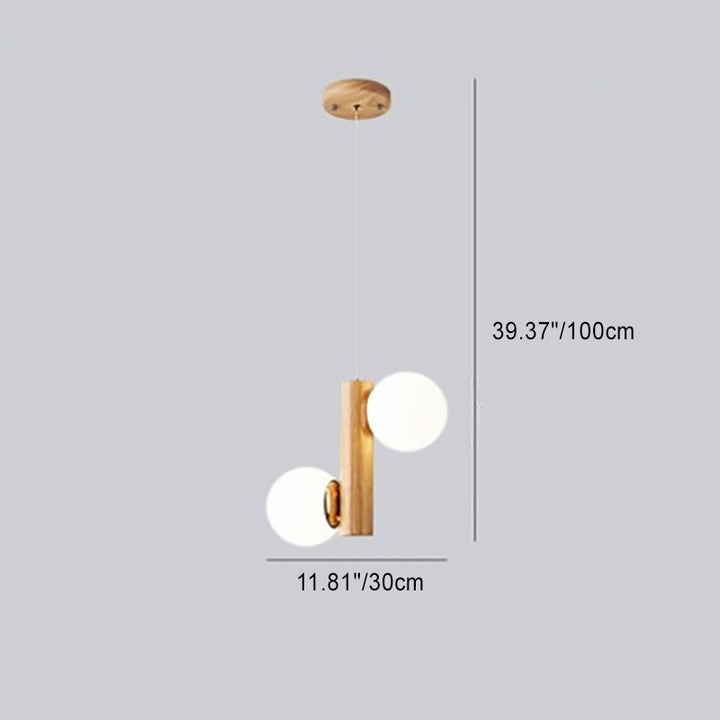 Moderne minimalistische Kugel Zylinder Eisen Glas Eiche Gummi Holz 2-Licht Pendelleuchte für Wohnzimmer 