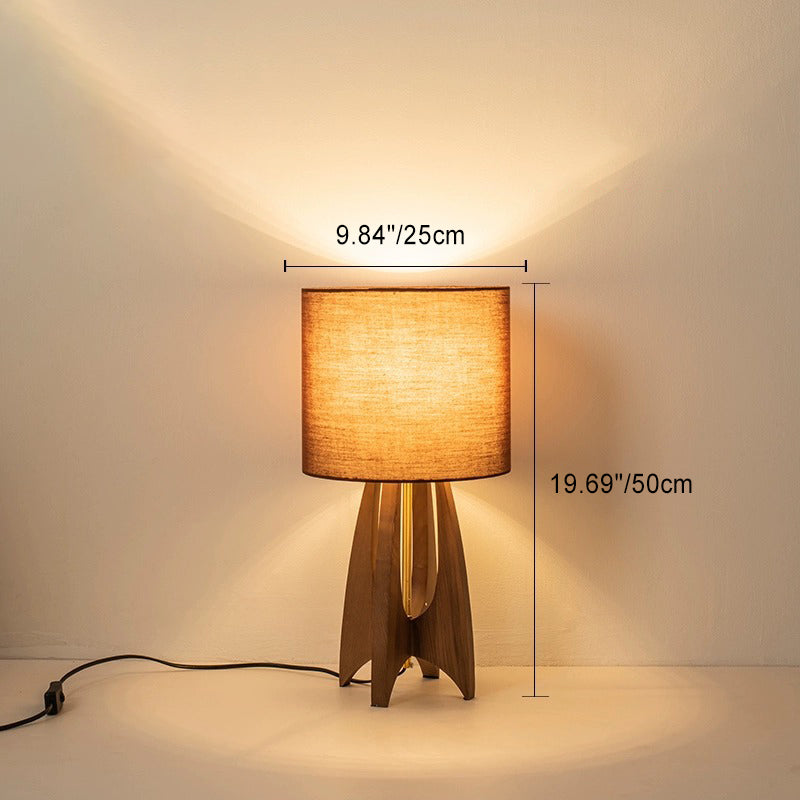 Traditionelle chinesische Holz Stoff Zylinder 1-Licht Tischlampe für Schlafzimmer 