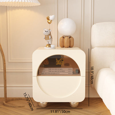 Table de chevet moderne minimaliste carrée en bois massif avec panneau de verre en acier inoxydable à 2 tiroirs pour chambre à coucher 