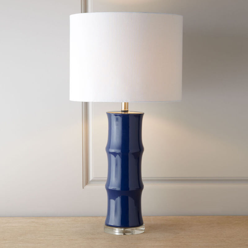 Modern Light Luxury Vintage Blue White Ceramic Linen 1-Light Table Lamp