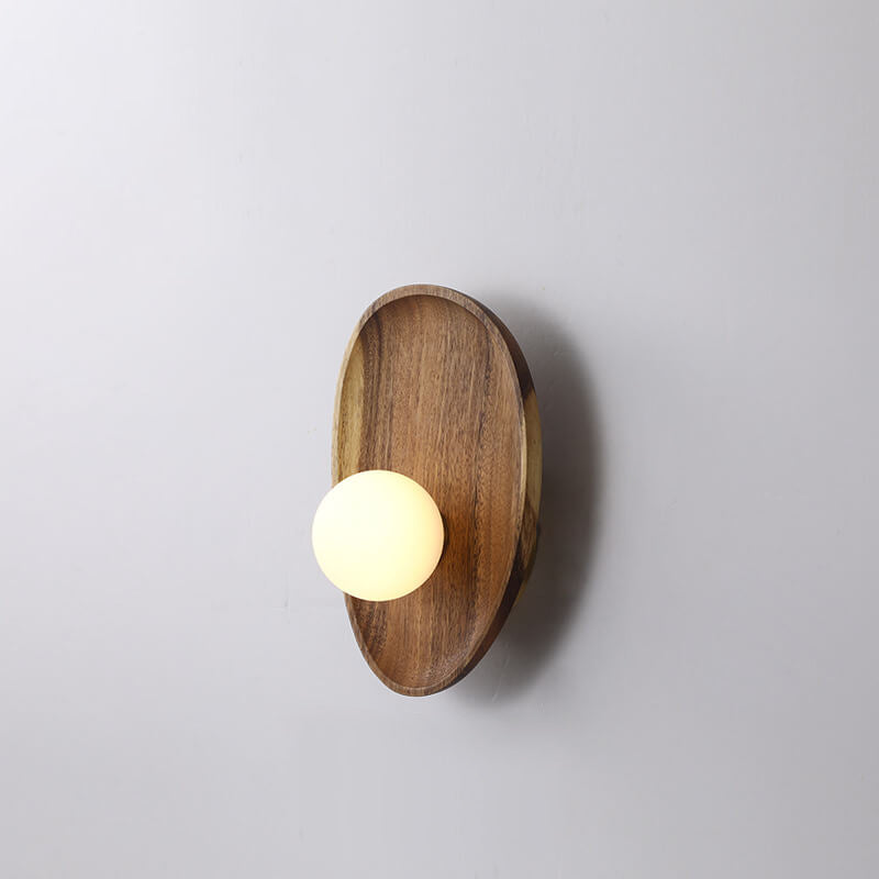 Japanese Zen Walnut Glass Ball Lampshade LED Wall Sconce Lamp