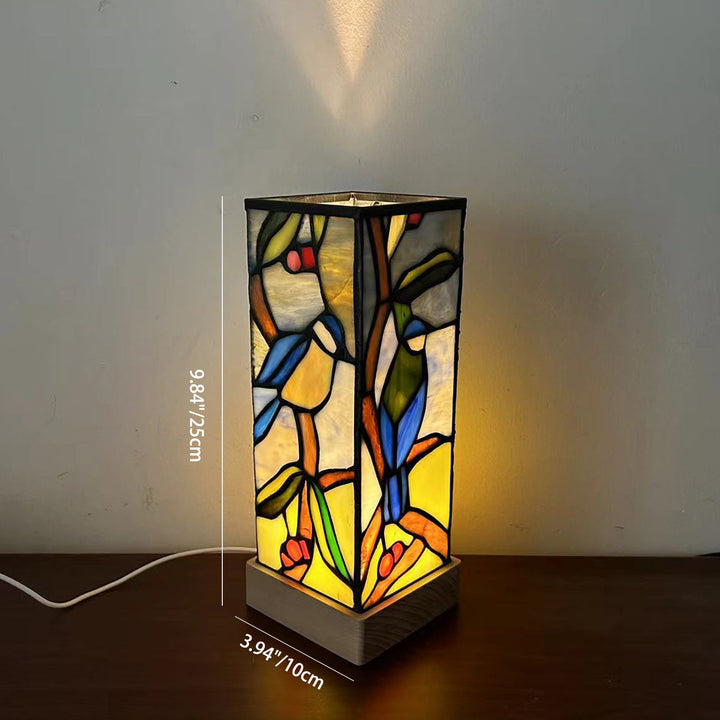 Lampe de table LED en verre rectangulaire en bois de bambou Art Déco moderne pour chambre à coucher 