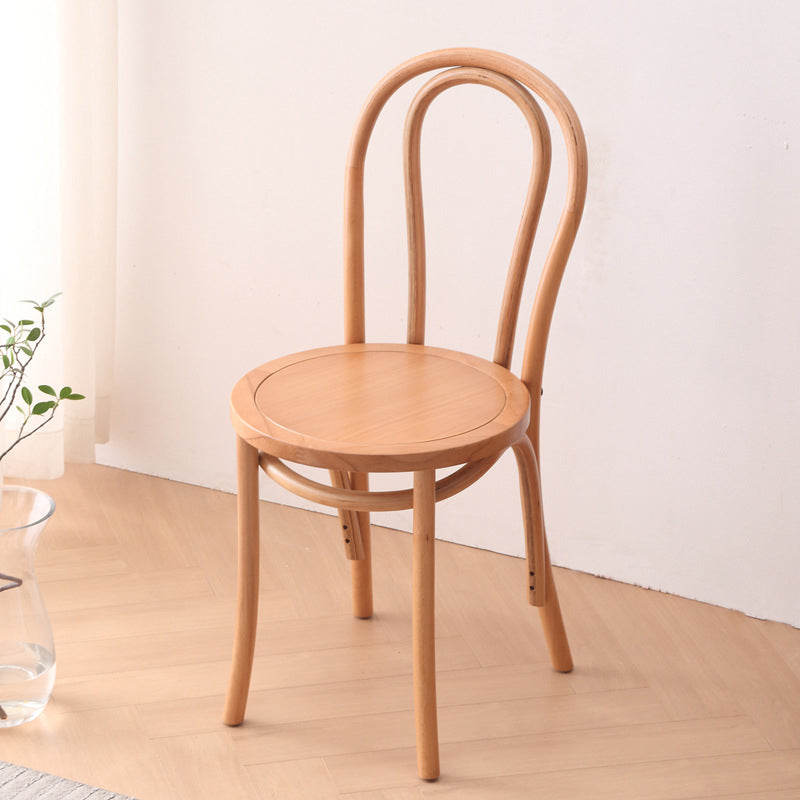 Contemporary Retro Faux Rattan Rubberwood Round Arched Dining Chair Backrest For Dining Room
