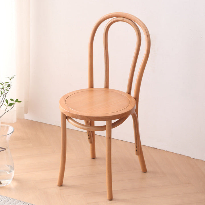 Contemporary Retro Faux Rattan Rubberwood Round Arched Dining Chair Backrest For Dining Room