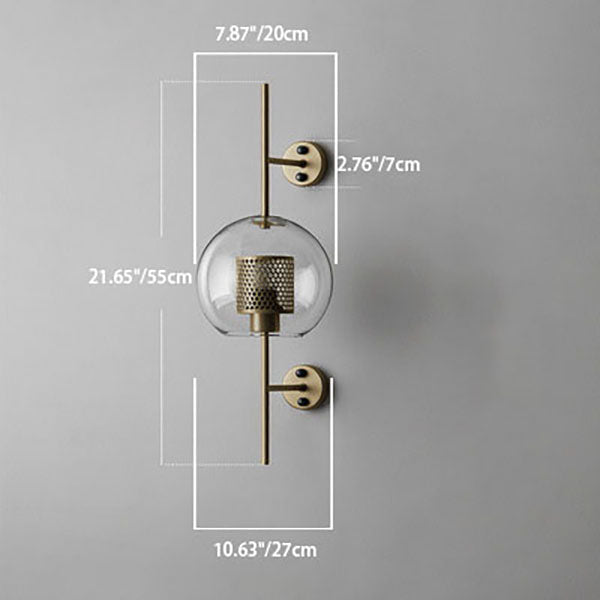 Zeitgenössische Wandlampe mit industriellem Eisenrahmen und kugelförmigem Glasschirm, 1-Licht für Schlafzimmer 