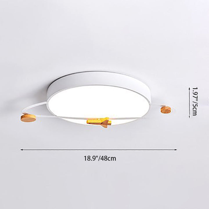 Contemporary Scandinavian Iron Acrylic Wood Round Planet Design LED Kids Flush Mount Ceiling Light For Bedroom