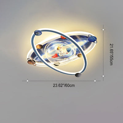 Zeitgenössische kreative Kinder Runde Spaceman Planet Eisen Acryl Harz LED Unterputz Deckenleuchte für Schlafzimmer 