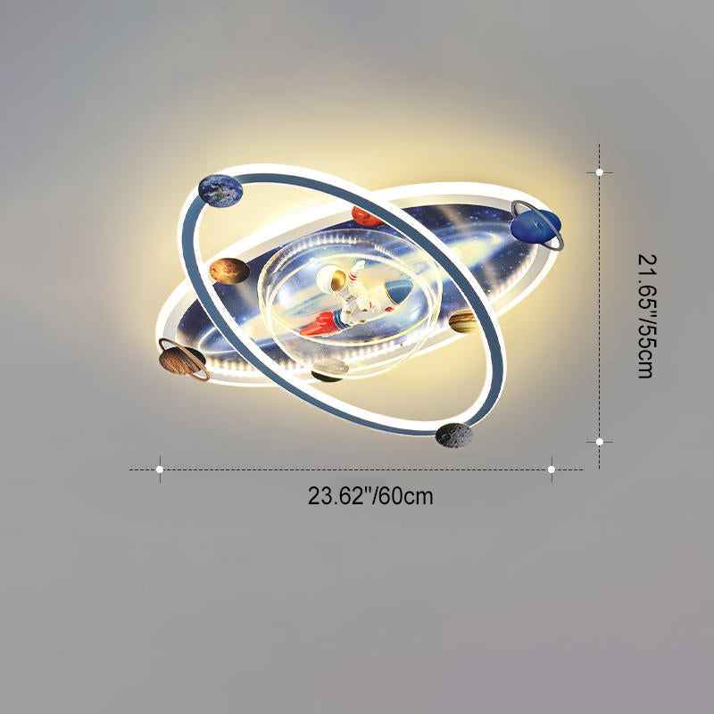 Zeitgenössische kreative Kinder Runde Spaceman Planet Eisen Acryl Harz LED Unterputz Deckenleuchte für Schlafzimmer 