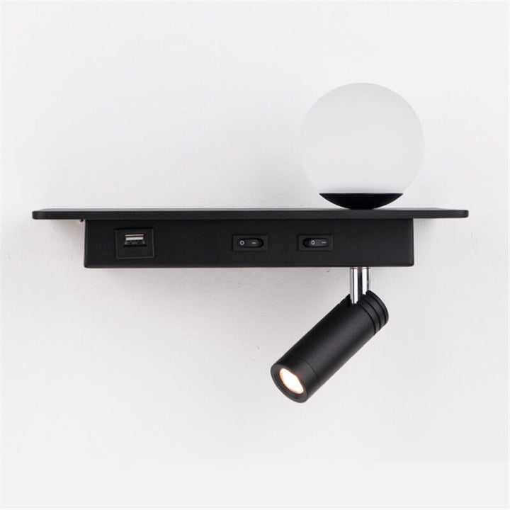 Moderne Schwarz-Weiß-Einzelfarbe mit USB-Anschluss Eisen-LED-Strahler Wandleuchte 