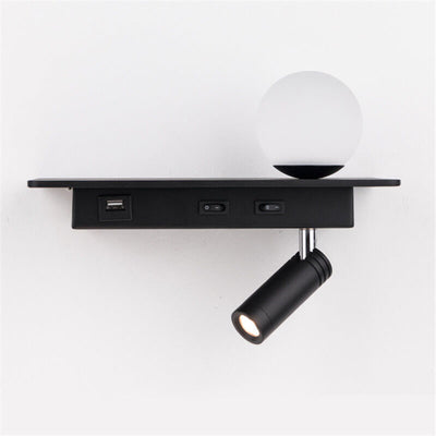 Moderne Schwarz-Weiß-Einzelfarbe mit USB-Anschluss Eisen-LED-Strahler Wandleuchte 