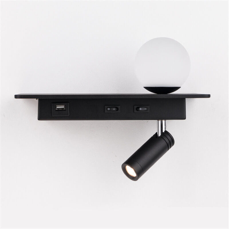Moderne Schwarz-Weiß-Einzelfarbe mit USB-Anschluss Eisen-LED-Strahler Wandleuchte 
