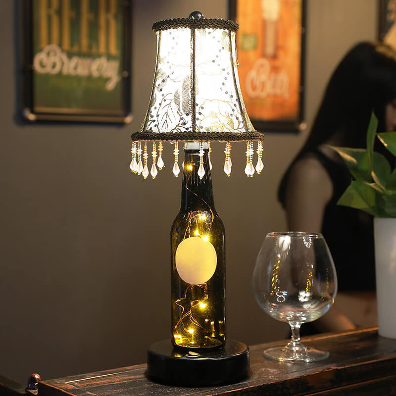 Pantalla de lámpara de tela europea creativa base de botella de vidrio lámpara de mesa LED 