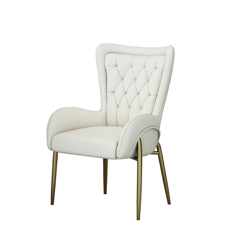 Moderna silla de comedor de lujo cuadrada curva de PU cuero terciopelo hierro con respaldo y brazo para comedor 
