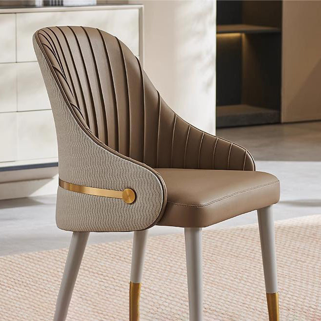 Modern Minimalist Square Pleated Microfiber Leather Metal Foam Dining Chair Four Legs Backrest For Dining Room