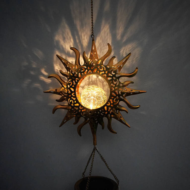 Lumière extérieure LED en verre et fer pour jardin avec carillon solaire moderne Art Déco Soleil Étoile 