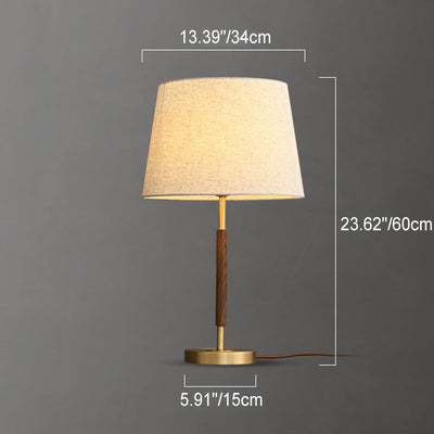 Lampe de table contemporaine rétro en laiton avec abat-jour en tissu cylindrique 1 lumière pour chevet 