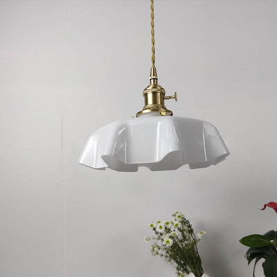 Traditional Japanese Cream Petal Glass 1-Light Pendant Light For Dining Room