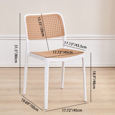 Chaise de salle à manger empilable en plastique ressemblant à du rotin carré à la simplicité contemporaine avec accoudoirs et dossier pour salle à manger 