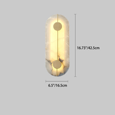 Traditional Chinese Copper Marble Round Elliptical LED Wall Sconce Lamp For Hallway